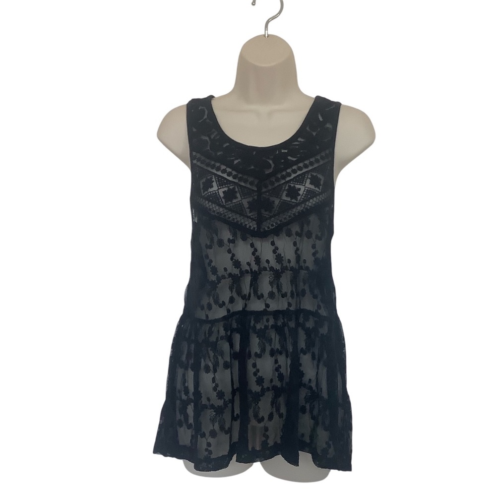 NWT Express Black Lace Sheer Sleeveless Peplum Top Size Small